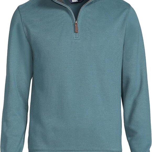 Lands' End Men M,L Bedford Rib Quarter Zip Pullover Sweater Spade Blue 447688 - Picture 2 of 5